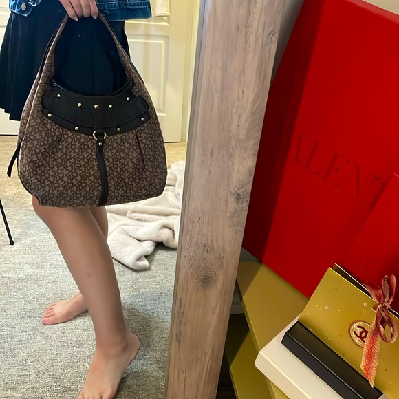 DKNY brown canvas leather Hobo bag fair used condition - Picture 6 of 16